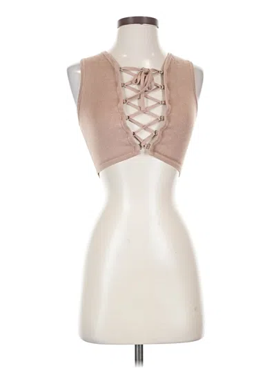 Pre-owned Kendall & Kylie Sleeveless Top Tan Halter Neckline Tops