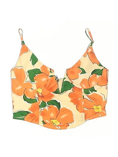 Pre-owned Kendall & Kylie Swimsuit Top Orange Floral Pattern Swimwear