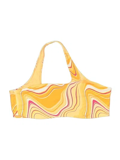 Pre-owned Kendall & Kylie Swimsuit Top Yellow Print Pattern Swimwear