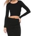 Kendall + Kylie Compact Long Sleeve Crop Top In Black In Black