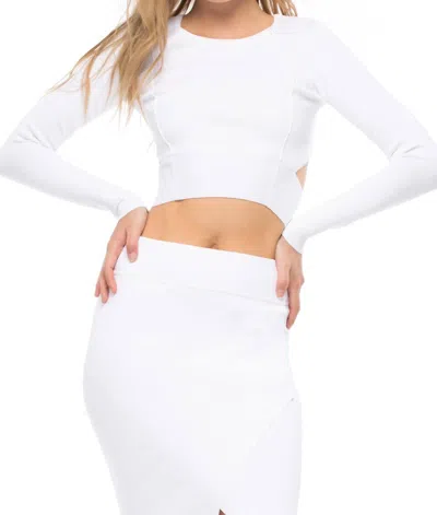Kendall + Kylie Compact Long Sleeve Crop Top In White