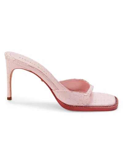 Kendall Miles Women's Malibu Snake Embossed Leather Heel Mules In Cherry Blossom