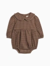 Kendi Babies'  Aven Flannel Bubble Collared Romper In Brown