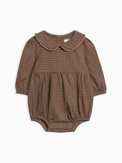 Kendi Babies'  Aven Flannel Bubble Collared Romper In Brown