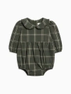 Kendi Aven Flannel Bubble Collared Romper In Green