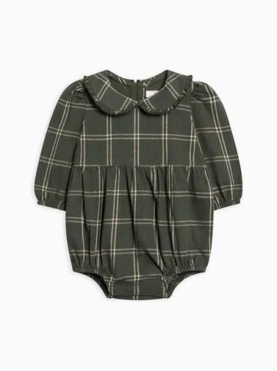 Kendi Babies'  Aven Flannel Bubble Collared Romper In Green
