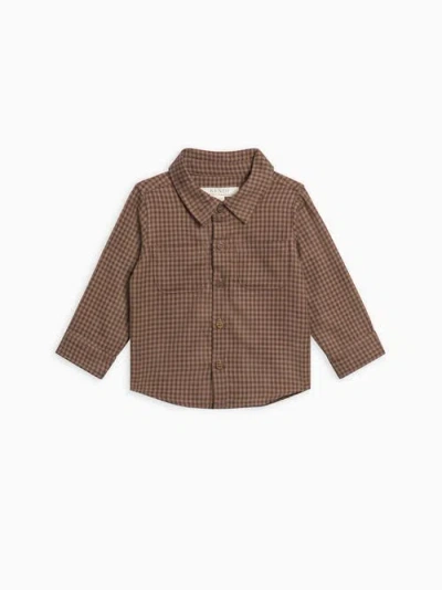 Kendi Babies'  Berg Flannel Long Sleeve Collared Button Down Shirt In Brown