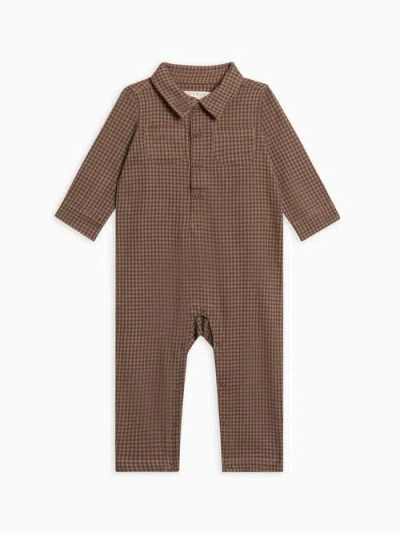 Kendi Babies'  Bohdi Flannel Collared Romper In Brown