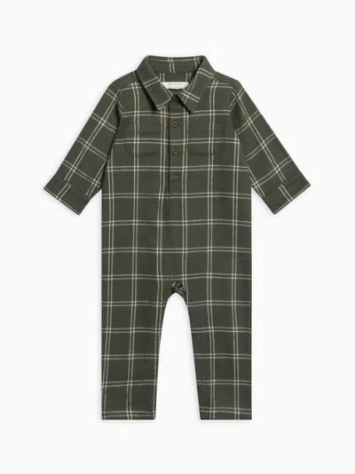 Kendi Babies'  Bohdi Flannel Collared Romper In Green