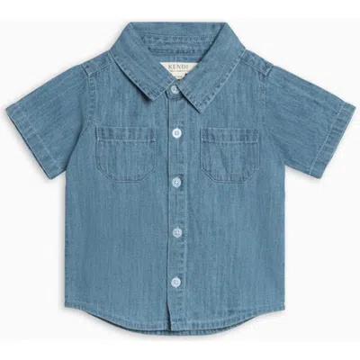 Kendi By Colored Organics Kids'  Organic Graham Chambray Button Down Shirt In Blue