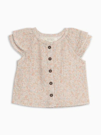 Kendi By Colored Organics Babies'  Organic Nelly Muslin Ruffle Sleeve Top In Neutral