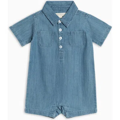 Kendi By Colored Organics Kids'  Organic Ted Chambray Collared Romper In Blue