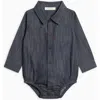 Kendi Flint Chambray Collared Bodysuit In Gray