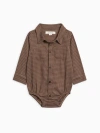 Kendi Babies'  Giri Flannel Collared Bodysuit In Brown