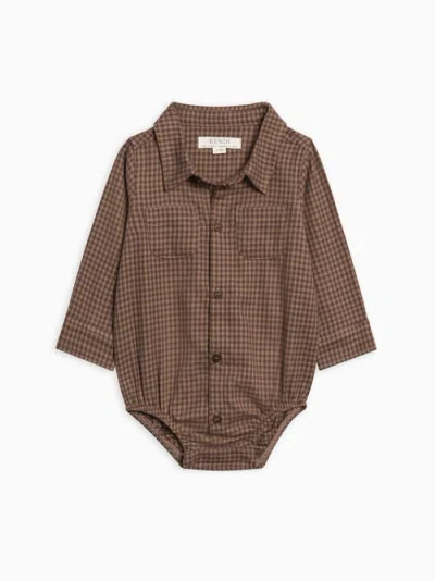 Kendi Babies'  Giri Flannel Collared Bodysuit In Brown