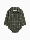 Kendi Giri Flannel Collared Bodysuit In Green