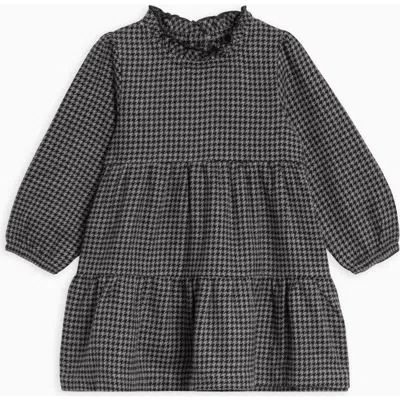 Kendi Babies'  Neela Organic Flannel Ruffle Neckline Long Sleeve Dress In Black