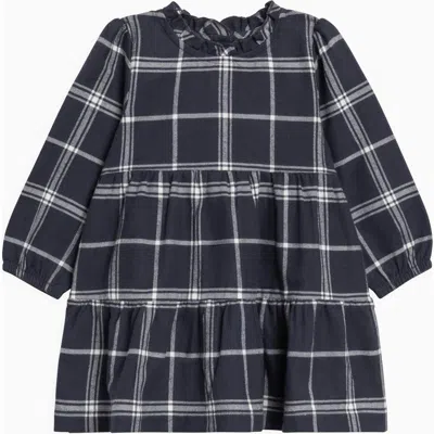 Kendi Babies'  Neela Organic Flannel Ruffle Neckline Long Sleeve Dress In Black