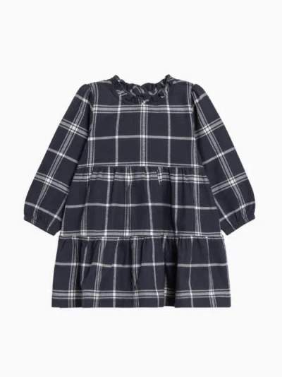 Kendi Kids'  Neela Organic Flannel Ruffle Neckline Long Sleeve Dress In Blue