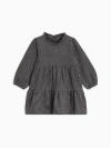 Kendi Kids'  Neela Organic Flannel Ruffle Neckline Long Sleeve Dress In Gray