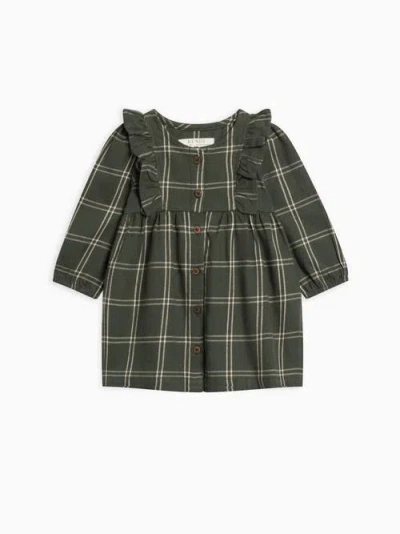 Kendi Kids'  Rya Flannel Ruffle Dress In Green