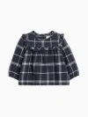 Kendi Babies'  Sally Organic Flannel Ruffle Neckline Top In Black