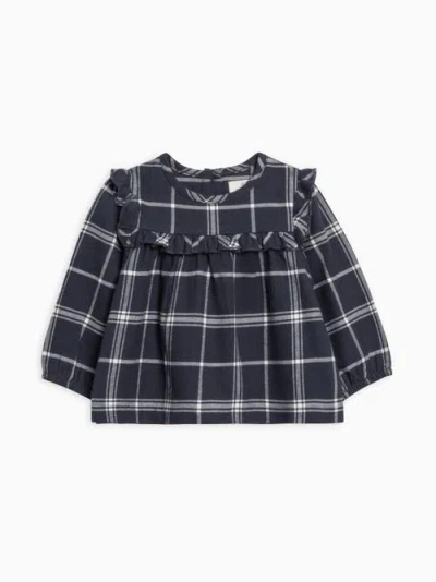 Kendi Babies'  Sally Organic Flannel Ruffle Neckline Top In Black