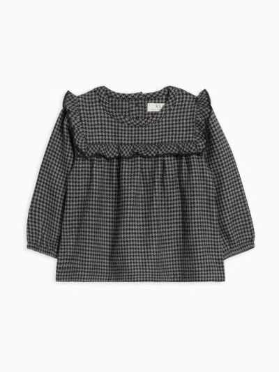 Kendi Kids'  Sally Organic Flannel Ruffle Neckline Top In Gray