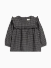 Kendi Sally Organic Flannel Ruffle Neckline Top In Gray