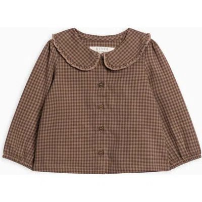 Kendi Babies'  Yael Flannel Ruffle Collared Shirt In Brown