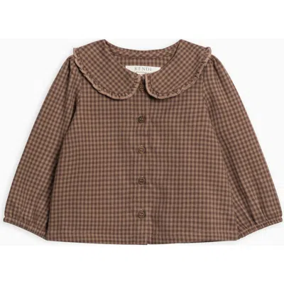 Kendi Kids'  Yael Flannel Ruffle Collared Shirt In Brown
