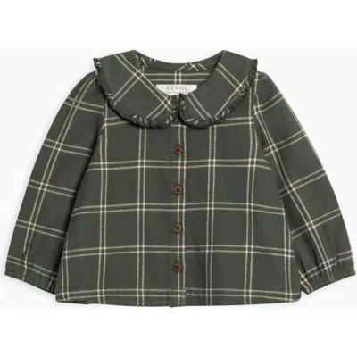 Kendi Kids'  Yael Flannel Ruffle Collared Shirt In Green