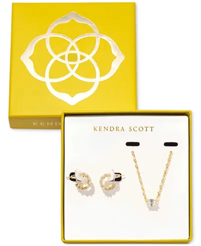 Kendra Scott 14k Cubic Zirconia Pendant Necklace & C-hoop Earrings Set In Gold White