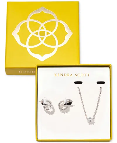 Kendra Scott 14k Cubic Zirconia Pendant Necklace & C-hoop Earrings Set In Rhod White