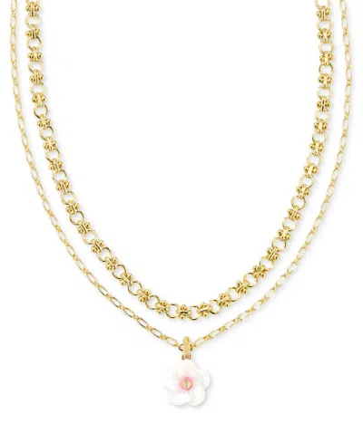 Kendra Scott 14k Gold-plated Color Flower Layered Pendant Necklace, 16" + 3" Extender In Iridescent Pink White Mix