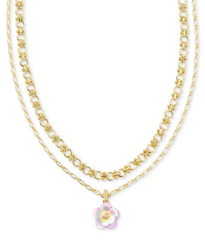 Kendra Scott 14k Gold-plated Color Flower Layered Pendant Necklace, 16" + 3" Extender In Pastel Mix