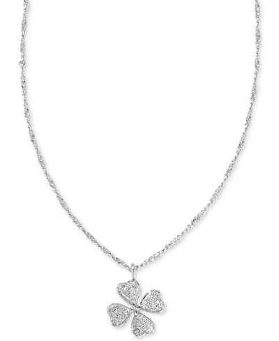 Kendra Scott 14k Gold-plated Color Pave Clover 19" Adjustable Pendant Necklace In White Crystal