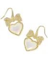 Kendra Scott 14k Gold-plated Cubic Zirconia Bow & Mother-of-pearl Heart Drop Earrings In Gold Ivory