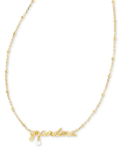 Kendra Scott 14k Gold-plated Cultured Freshwater Pearl Grandma Script 19" Adjustable Pendant Necklace In Grandma,gold White