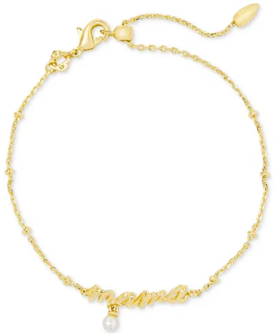 Kendra Scott Mama Freshwater Pearl Script Pendant Bracelet In Gold White Pearl