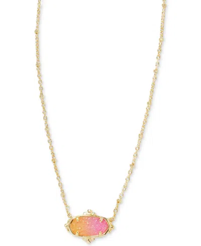 Kendra Scott 14k Gold-plated Drusy Stone 19" Adjustable Pendant Necklace In Sunrise Ombre Drusy
