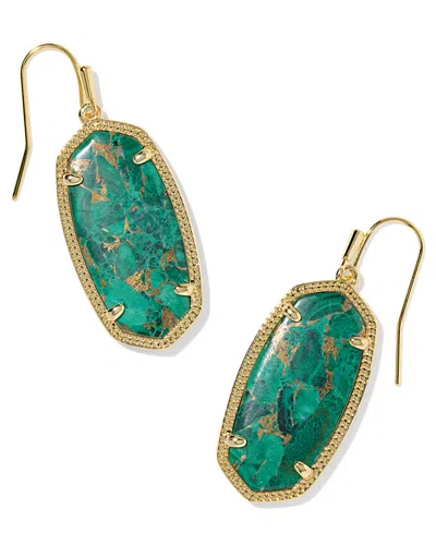 Kendra Scott 14k Gold Plated Elle Drop Earrings In Green