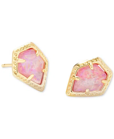 Kendra Scott Tessa Framed Stud Earrings In Gold Luster Rose Pink Kyocera Opal