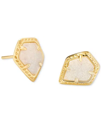 Kendra Scott 14k Gold-plated Framed Drusy Stone Stud Earrings In Gold Iride