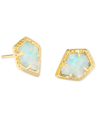 Kendra Scott Tessa Framed Stud Earrings In Gold Luster Light Blue Kyocera Opal