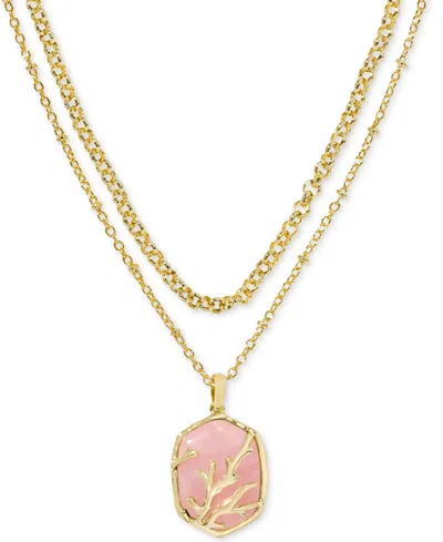 Kendra Scott 14k Gold-plated Framed Stone Layered Pendant Necklace, 15" + 6" Extender In Pink