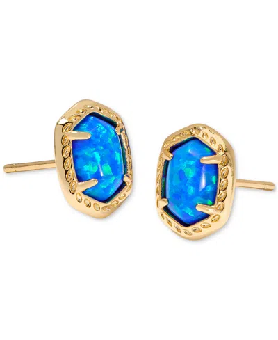 Kendra Scott 14k Gold-plated Framed Stone Stud Earrings In Blue