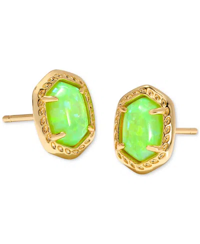 Kendra Scott 14k Gold-plated Framed Stone Stud Earrings In Green