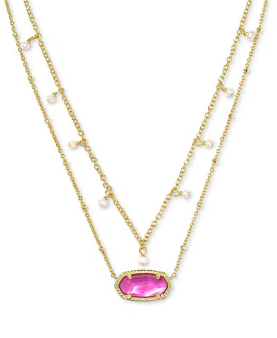 Kendra Scott 14k Gold-plated Imitation Pearl & Stone 19" Adjustable Layered Pendant Necklace In Gold Azalea Illusion