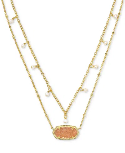 Kendra Scott 14k Gold-plated Imitation Pearl & Stone 19" Adjustable Layered Pendant Necklace In Gold Sand Drust